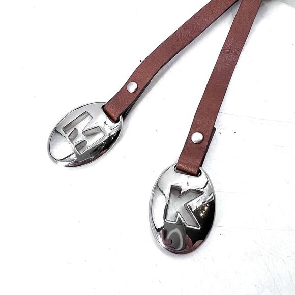 Michael Kors Brown Leather Braided 2" Wide Hip Belt With Charms Womens Small - Picture 3 of 6